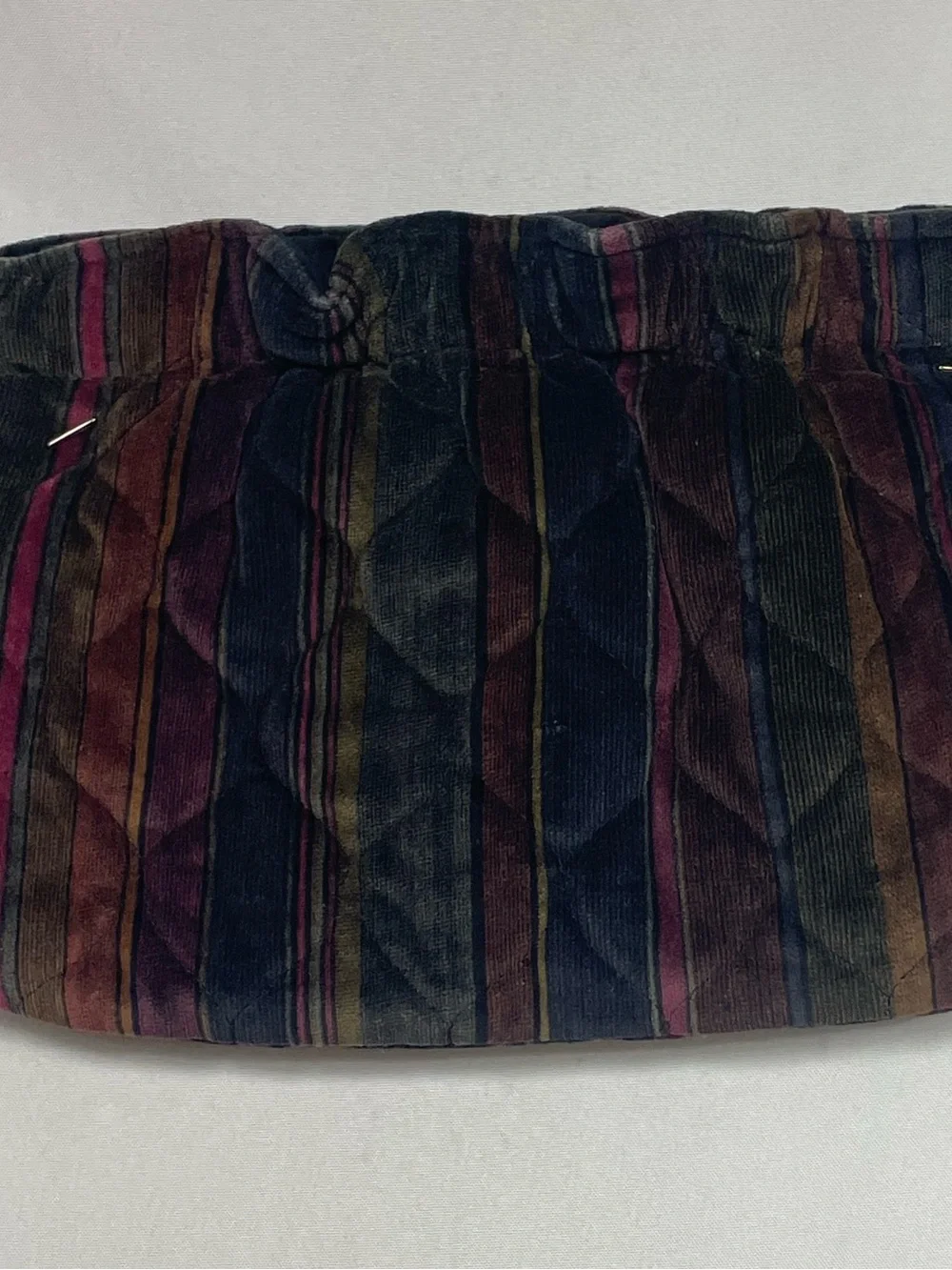 VTG Darens Bags Velvet Striped Clutch Purse Plum Retro Hand Cottage Boho Mod